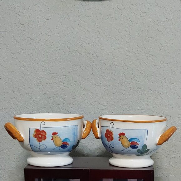 California Pantry 2006 Set of 2 Footed, Double Handled Rooster Soup Bowls - Picture 2 of 13